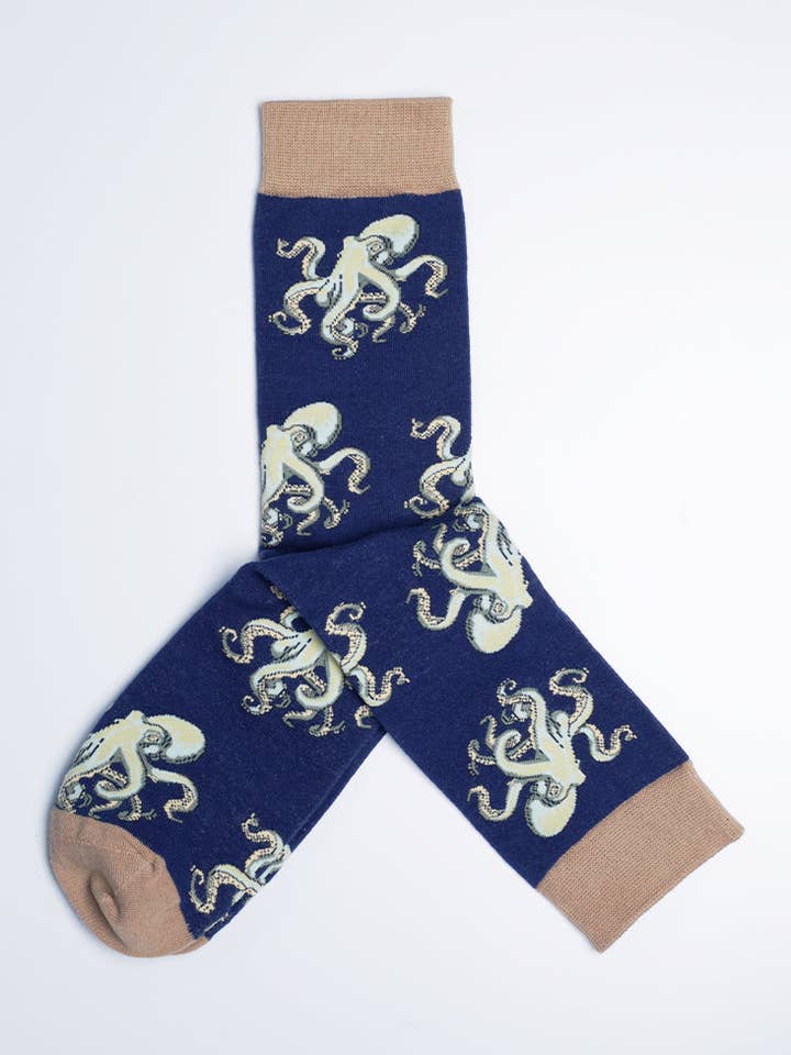 Chaussettes Octo Marine Octopus Crew pour hommes pour la vente par Just Fun Socks
