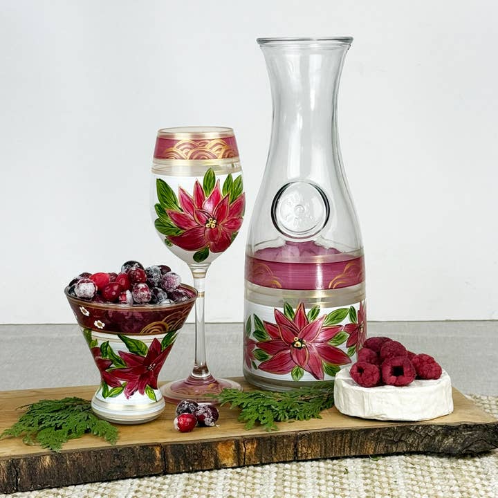 Golden Hill Studio - Wholesale Wine Glass - Holiday Poinsettia Wine2