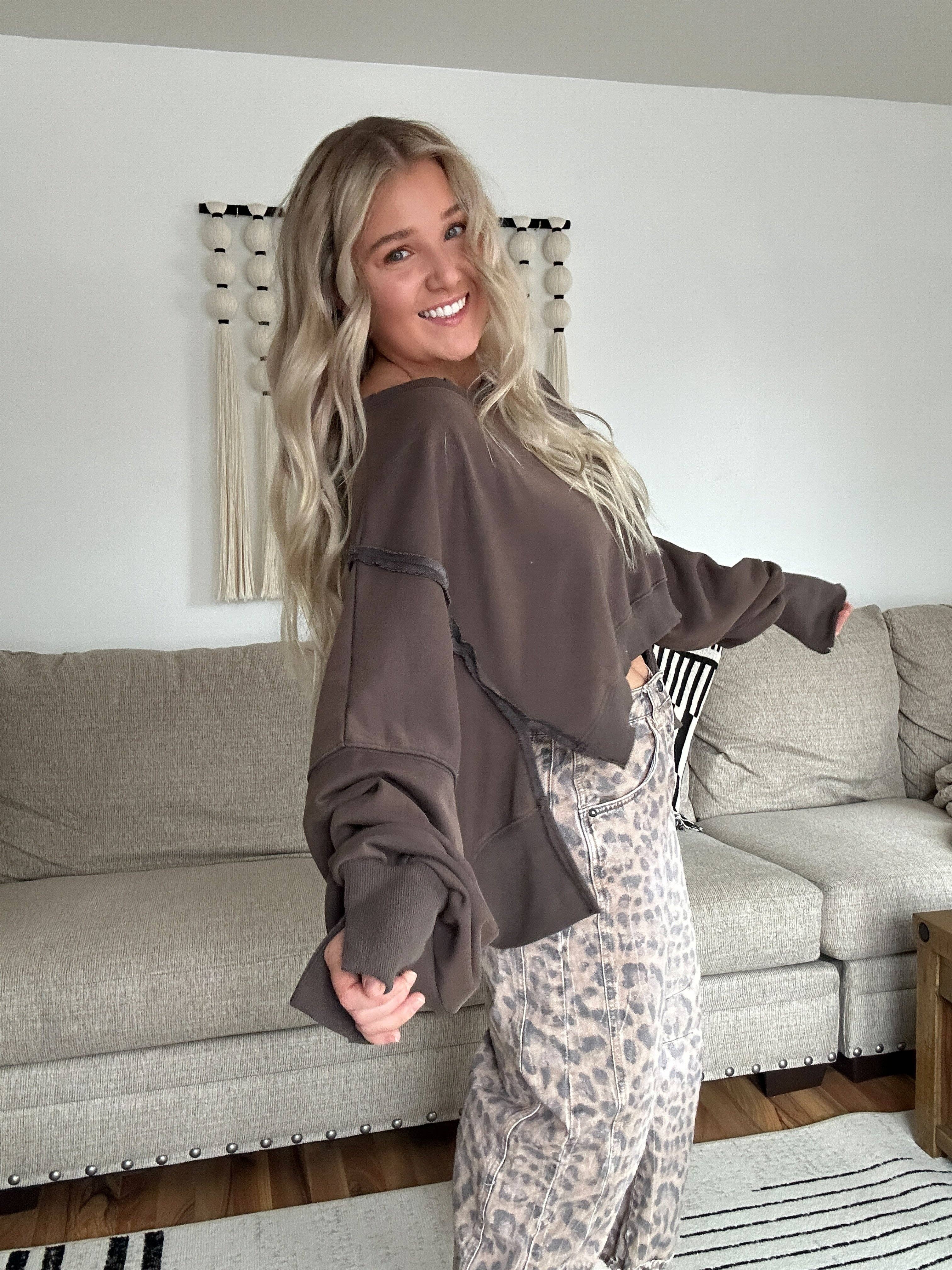 Attire Focus - Vente Sweat-shirt – femme - Sweat-shirt court surdimensionné bohème délavé minéral3