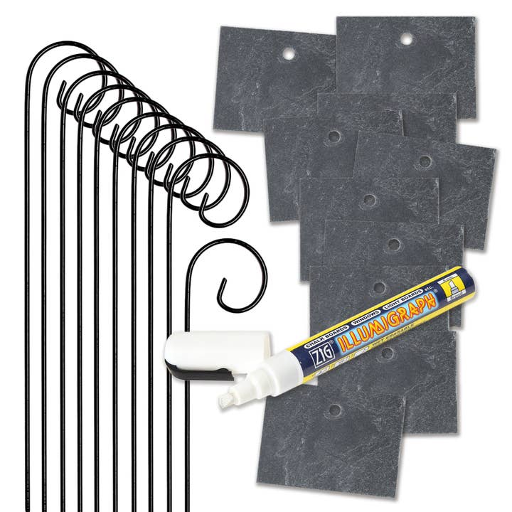 Lot 10 Etiquettes Ardoise + Piquet 50cm + marqueur Craie pour la vente par La Cordeline