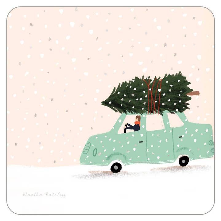 Sneeuwachtige Rit naar Huis Vierkante Onderzetter met Folie voor wholesale door On The Bright Side