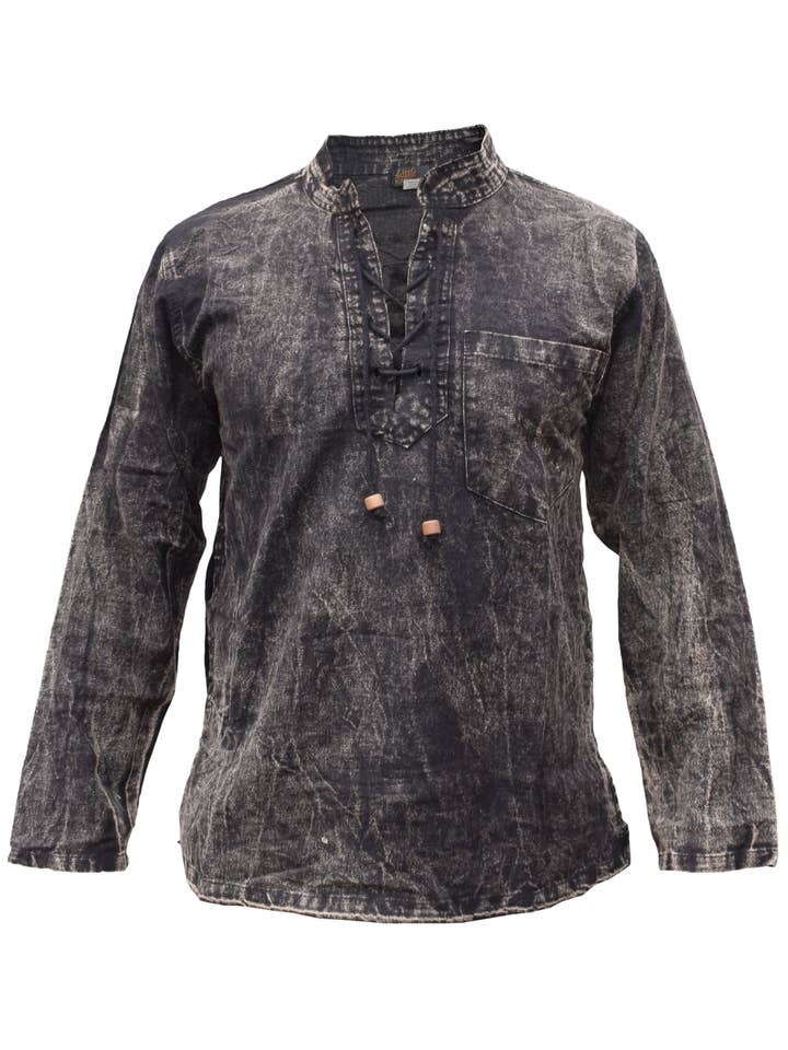 Gheri - Wholesale T-Shirt - Men's - Lace Up Hemp Cotton Viking Tunic Grandad Shirt2