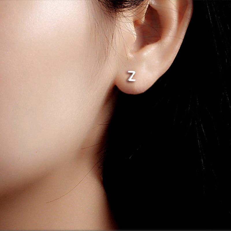 Perimade & Co. LLC - Wholesale Stud/Post Earrings - Dainty Initial Letter Stud Earrings in 925 Sterling Silver25