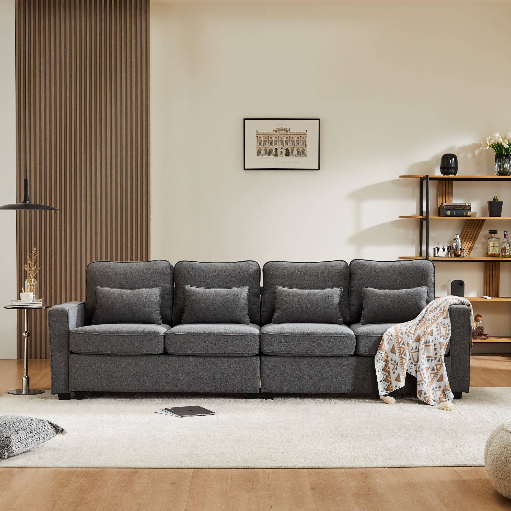 Urban Meuble - Wholesale Sofa - 4-seater sofa with gray linen armrests and 4 cushions 264*83*87cm YASITH1