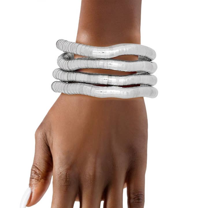 Convertible Silver Tubogas Flex Coil Necklace for wholesale on Faire2