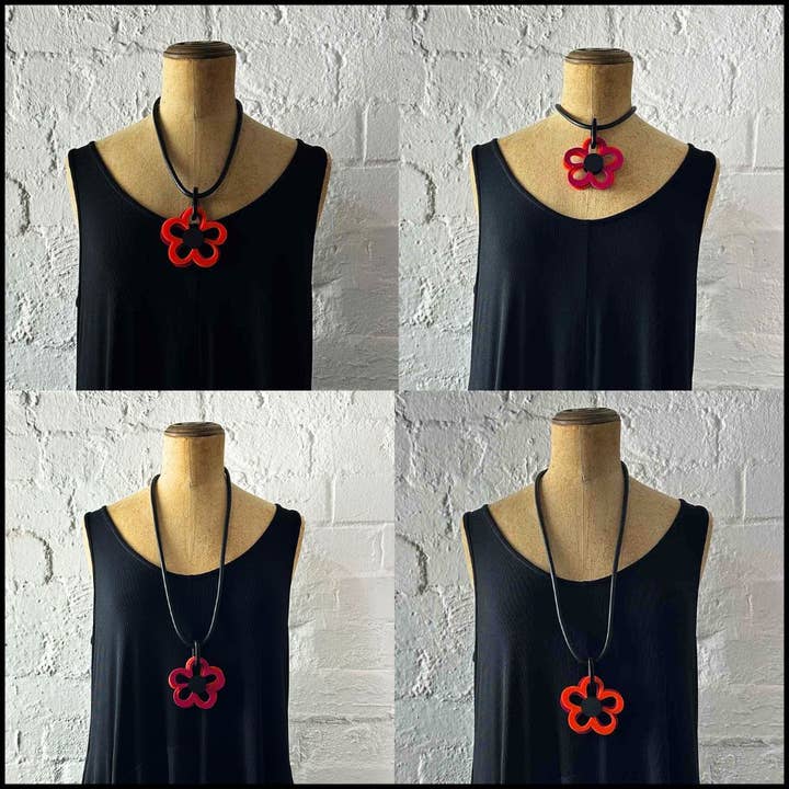 Long rubber & Perspex NAIVE flower PENDANT: FLOWER POWER for wholesale by Frank Ideas