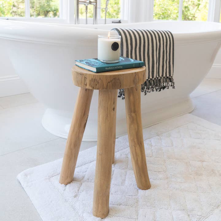 Sandstone & Sage - Wholesale Stool - Teak Wooden Stool Side Table,Small Nightstand Bathroom Caddy8