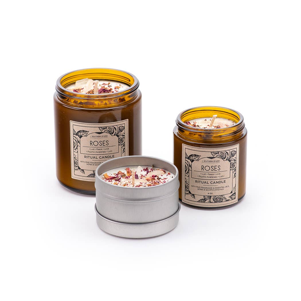 J. Southern Studio - Wholesale Jar/Filled Candle - 4 oz. Roses Ritual Candle with crystals and essential oils1