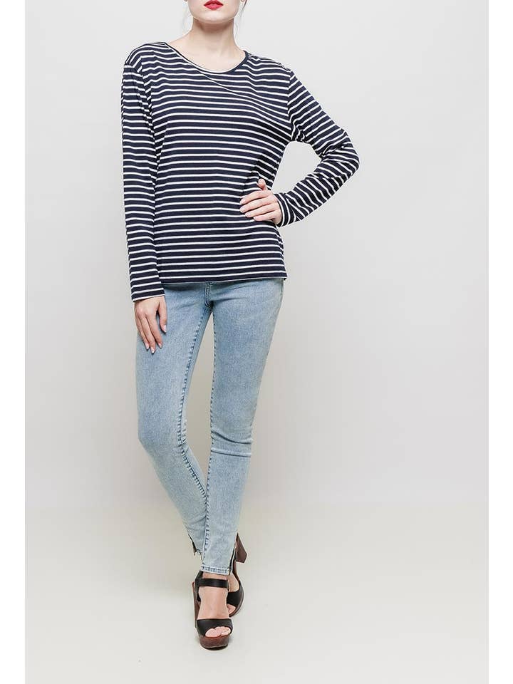 MACMAX - Venta al por mayor Camiseta - Mujer - Camiseta marinera manga larga OLIVIA blanca