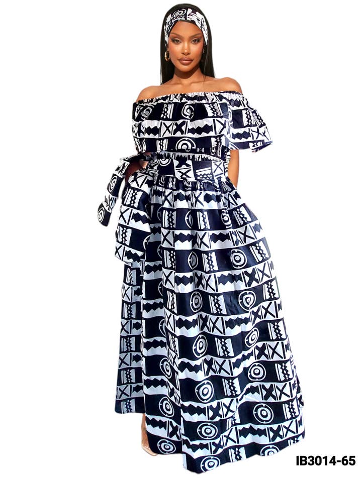 3014L Maxi Dress-White/Black for wholesale by India Batik