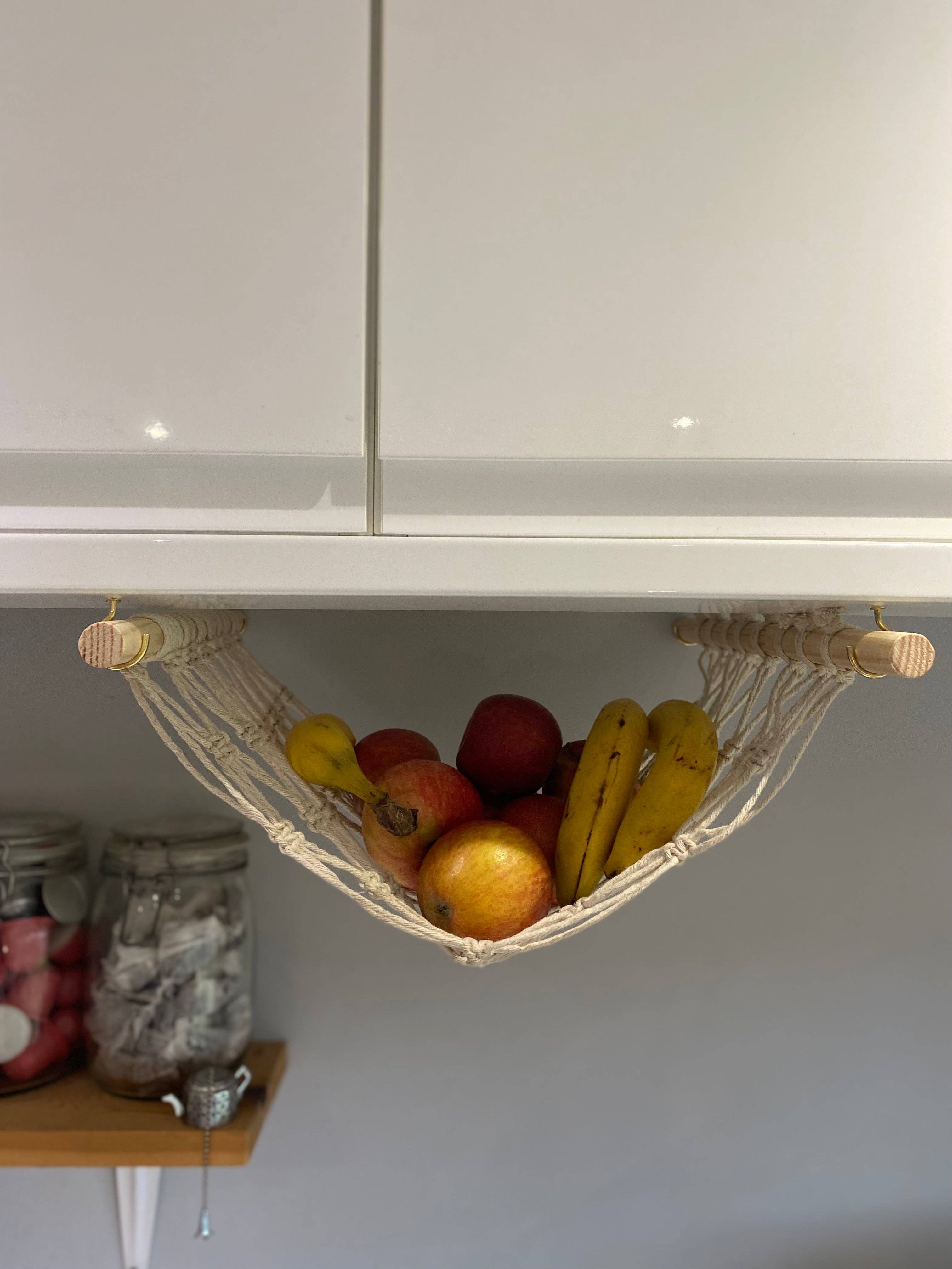 Macra-Made With Love – wholesale Kitchen storage/organiser – Macramé Fruit Hammock – Under Cabinet Hanging Storage0