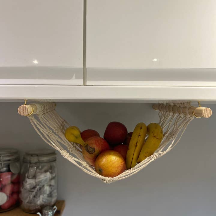 Macra-Made With Love – wholesale Kitchen storage/organiser – Macramé Fruit Hammock – Under Cabinet Hanging Storage