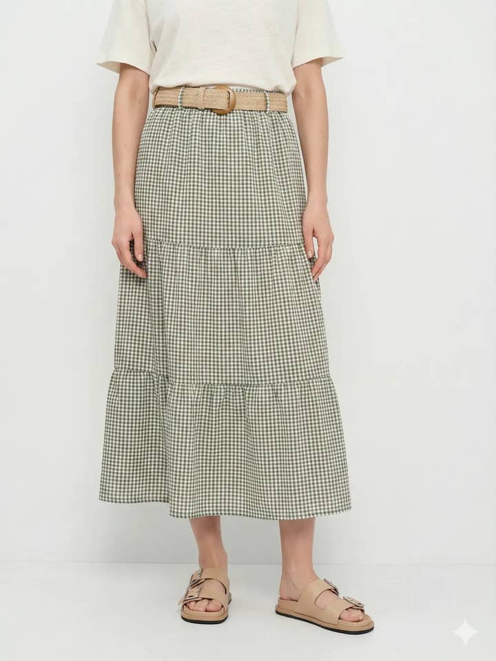 Rok van katoen met ginghamruit en riem voor wholesale door Mimi & Gogo