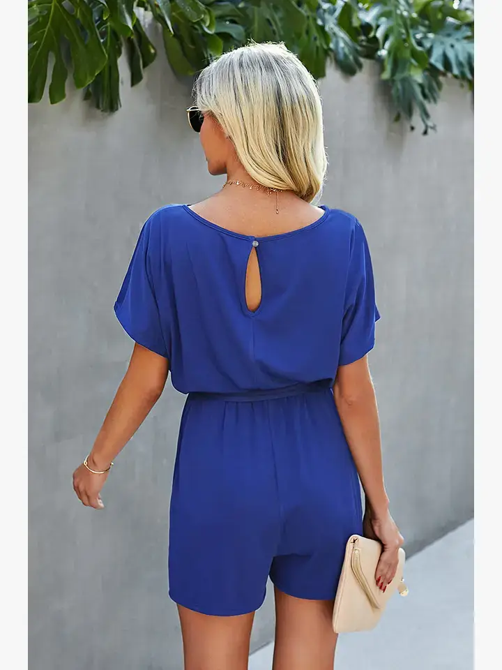 Supreme Fashion - Wholesale Romper - Women's - Solid Flare Sleeves Loose Fit Belt Romper7