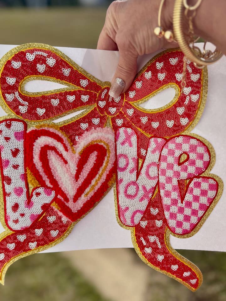Valentijnspleister, Pailletten en Chenille Valentijnsstrik, Doe-het-zelf Liefdespleister voor wholesale door sequinandstiches