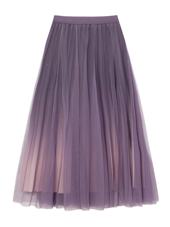 pleating mesh Skirt with ombre effect and glitters (Violet) for wholesale by Ellyndale