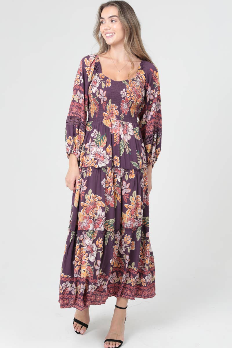 ANGIE – wholesale Dress – Women's – C4626-A921 SMOCKED SWEETHEART BODICE LONG SLEEVE MAXI DRESS 2