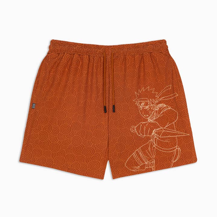Uzumaki Badeshorts, Orange. • All-Over Digital Print for engroshandel hos Dolly Noire