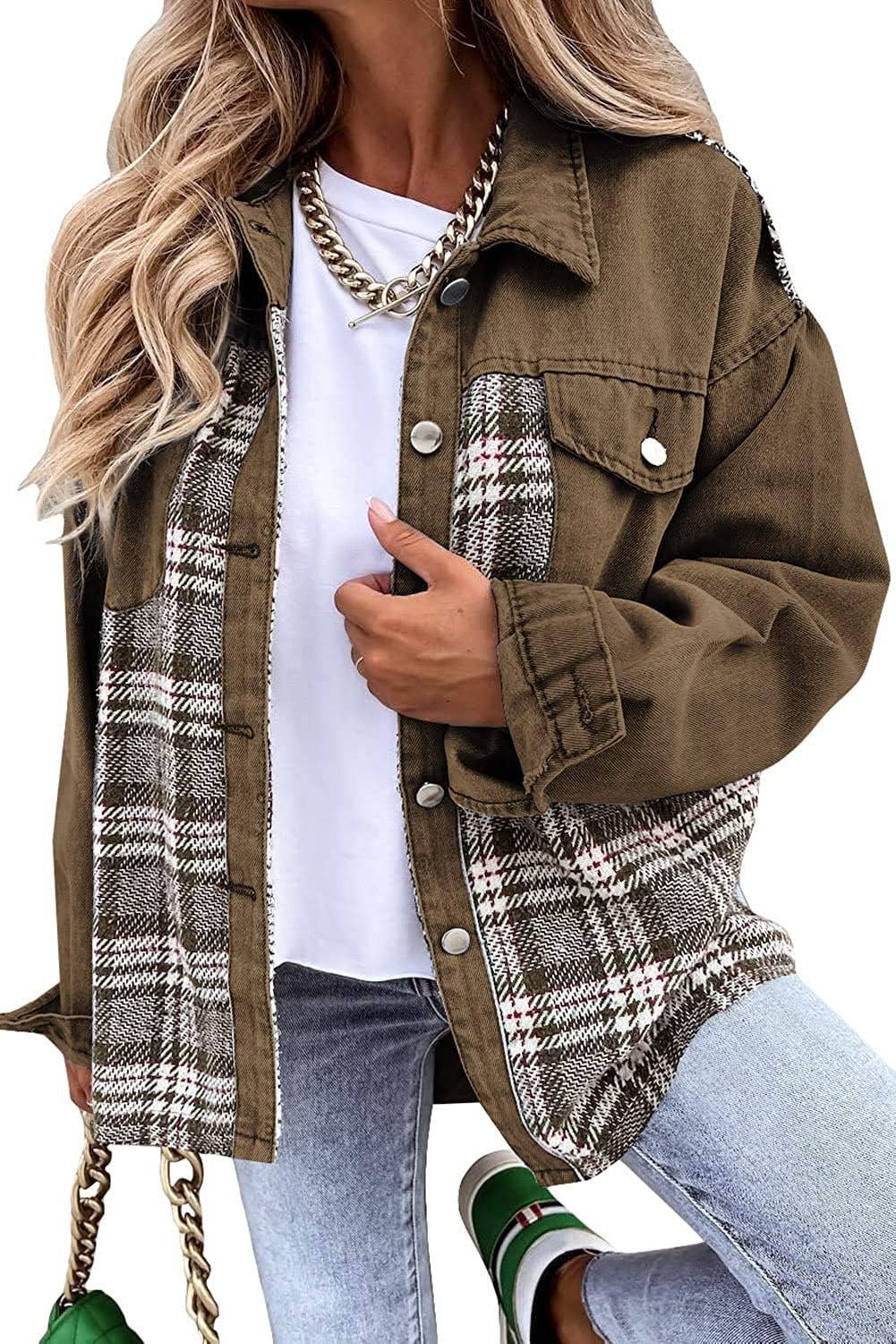 AZSHOP Trading LLC - Wholesale Shirt Jacket/Shacket - Women's - Patchwork Plaid Jacket0