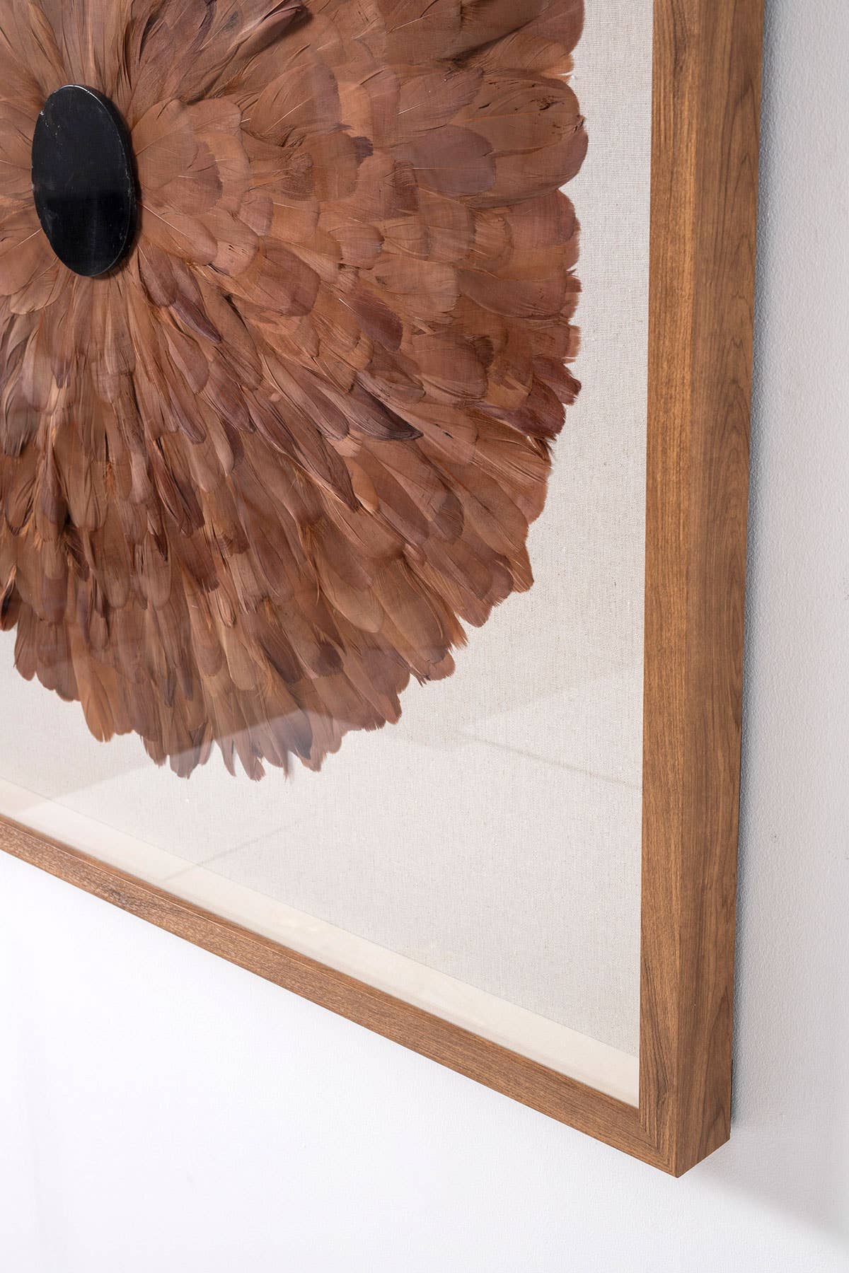 Gdeco - Venta al por mayor Marcos de fotos - Cuadro Vitrina 100*100 Cm, Marco Roble Y Plumas Coral Con Piedra Cristal.2