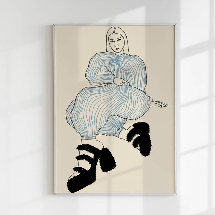 Gekühltes Mädchen mit gestreiftem Overall Kunstdruck für den Großhandel von Patroa Studio
