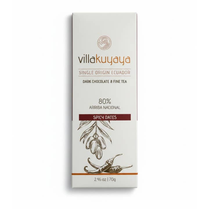 Dark Chocolate Spicy Dates 80% for wholesale by Villakuyaya Premium Dark Chocolate