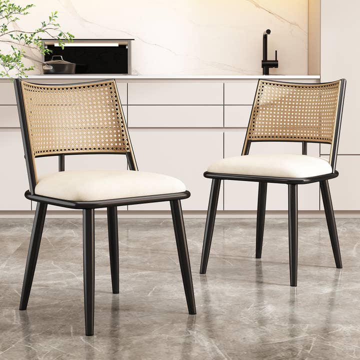 Modern Dining Chairs with Rattan Backrest, Set of 2–6, Black for wholesale by 39F INC CANADA