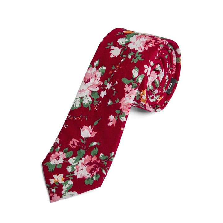 Burgundy Floral Skinny Tie for wholesale by Groomsman Gear