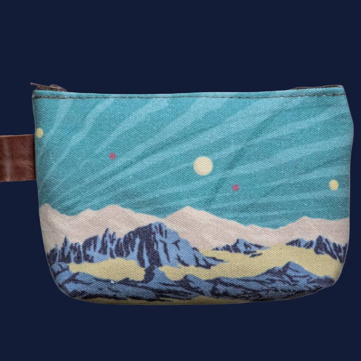 Aqua Spacescape | Hand printed MEDIUM Canvas Pouch for wholesale by In Blue Handmade