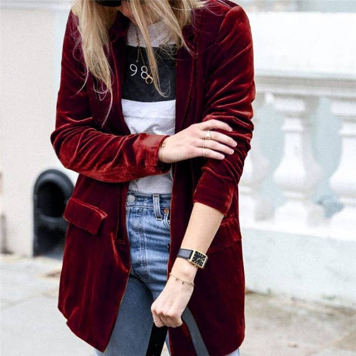 UZ Wholesale Store – Engroshandel Blazer - Dame – Velour lang blazer cardigan