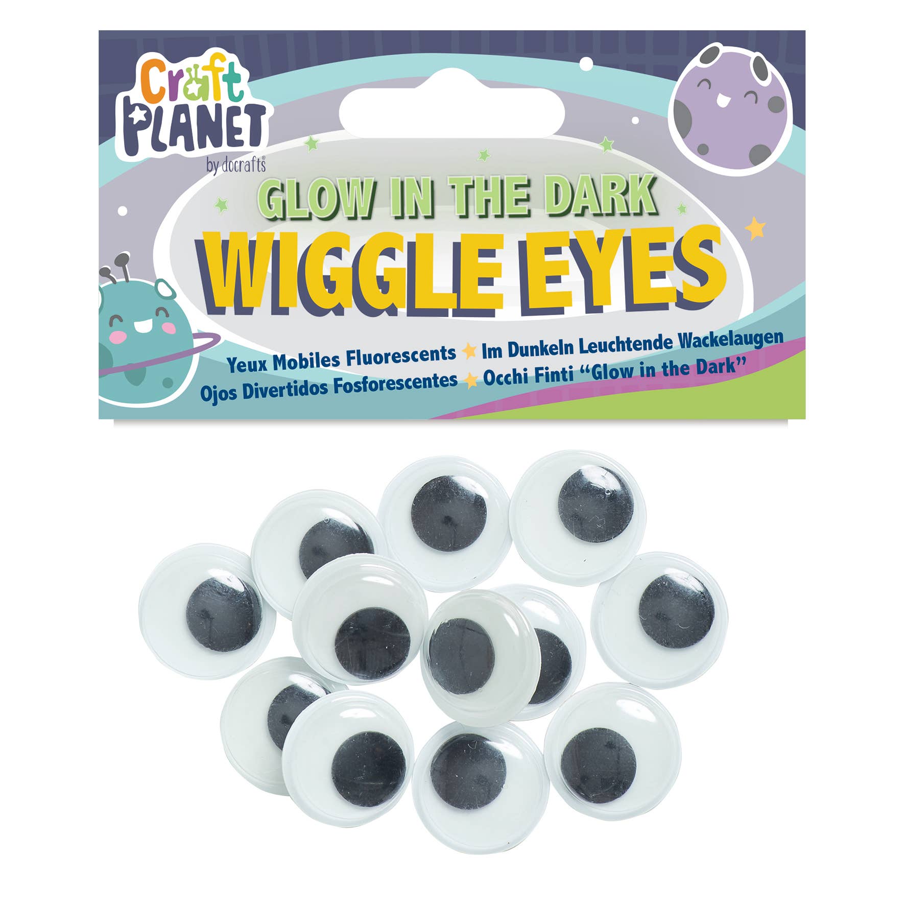West Design Products – wholesale Toy set – Kids – Craft Planet Wiggle Eyes 12 Pieces Glow-In-The-Dark0