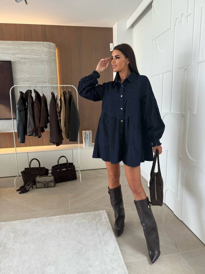 Marayn - Wholesale Dress - Women's - Chic 2025 Western Casual Denim Shirt Dress6