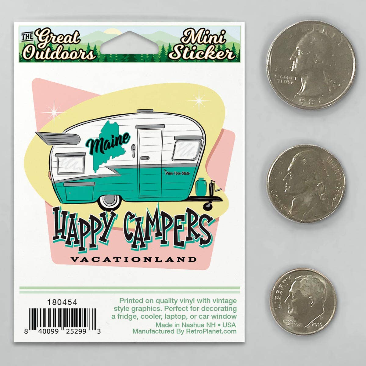 RetroPlanet - Wholesale Phone & Laptop Stickers - Maine Happy Campers Trailer Vacationland Mini Sticker 20 ct3