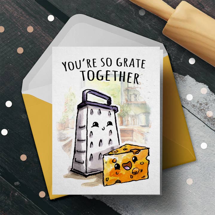 « Grate Together » - Carte de mariage drôle et mignonne au fromage pour couple pour la vente par Aaron Millard Illustration