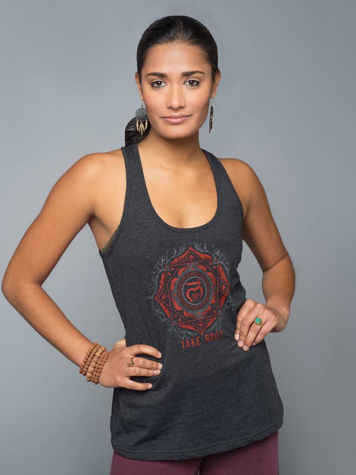 Take Root Chakra Recycled Racerback Tank for wholesale by Soul Flower