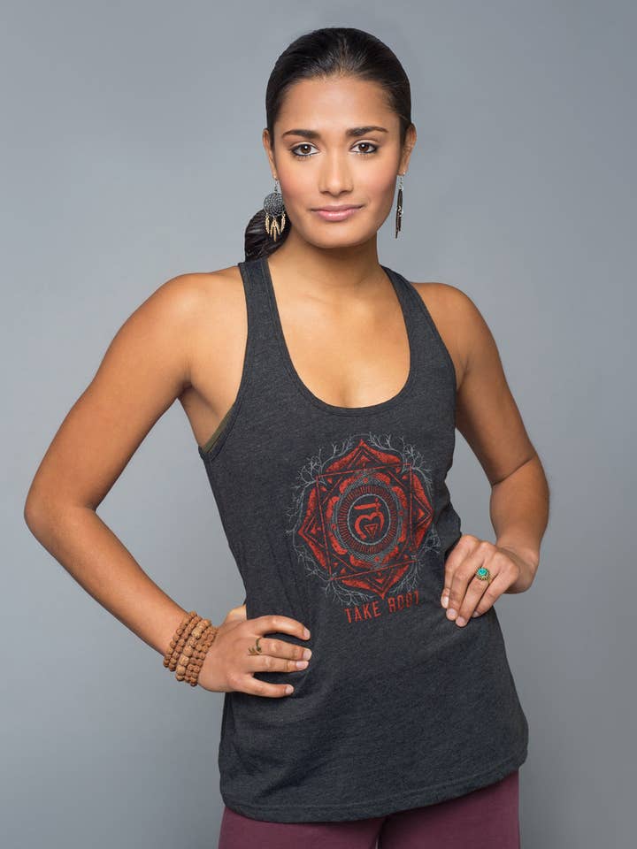 Tanque Racerback Reciclado Take Root Chakra por atacado de Soul Flower