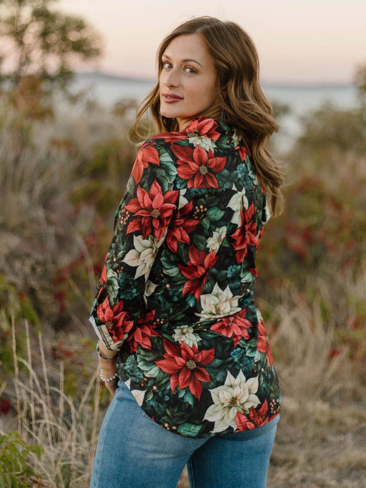 Sterling Kreek - Wholesale Button Down Shirt - Women's - Poinsettia Season Top3