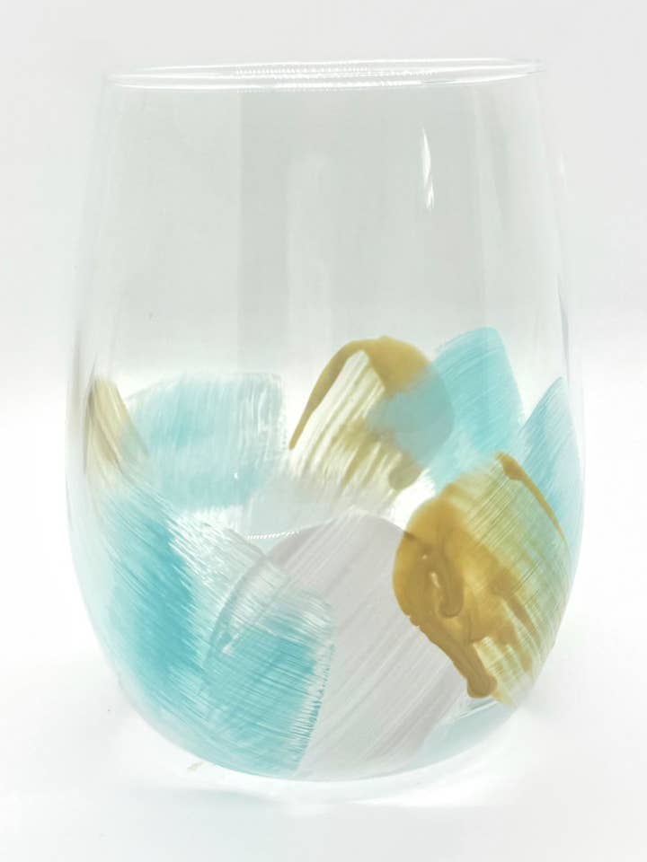 Light Blue | Gold | Heal | Calm | Hand-Painted | Wine Glass for wholesale by Heather Eck Artist LLC