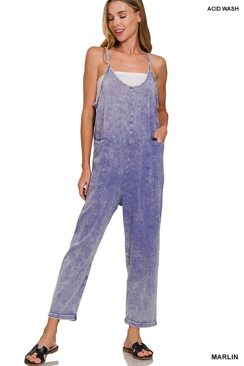 42POPS – wholesale Overaller - Dam – Tvättade hängselbyxor med spaghetti-band och fickor14