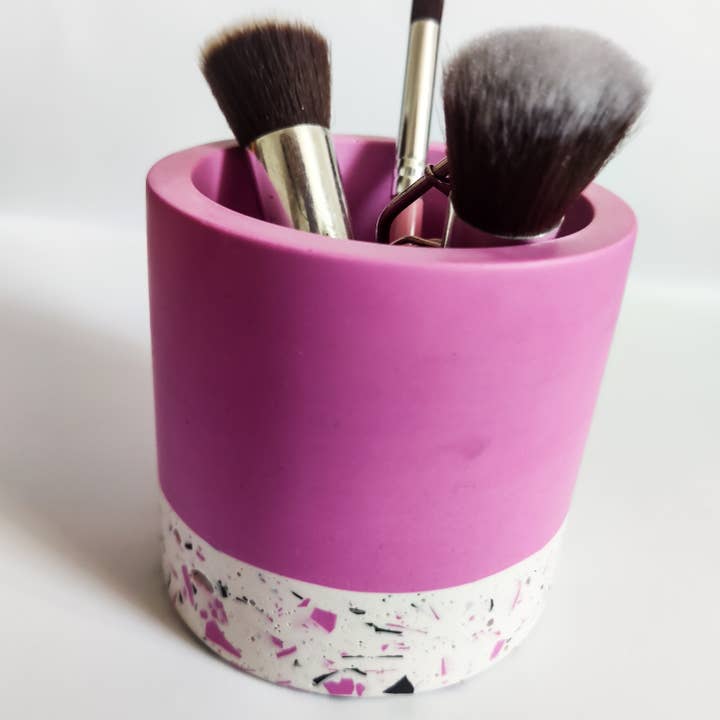 Vivid pink half terrazzo pen pot, toothbrush holder for wholesale by The Sage Rose Studio