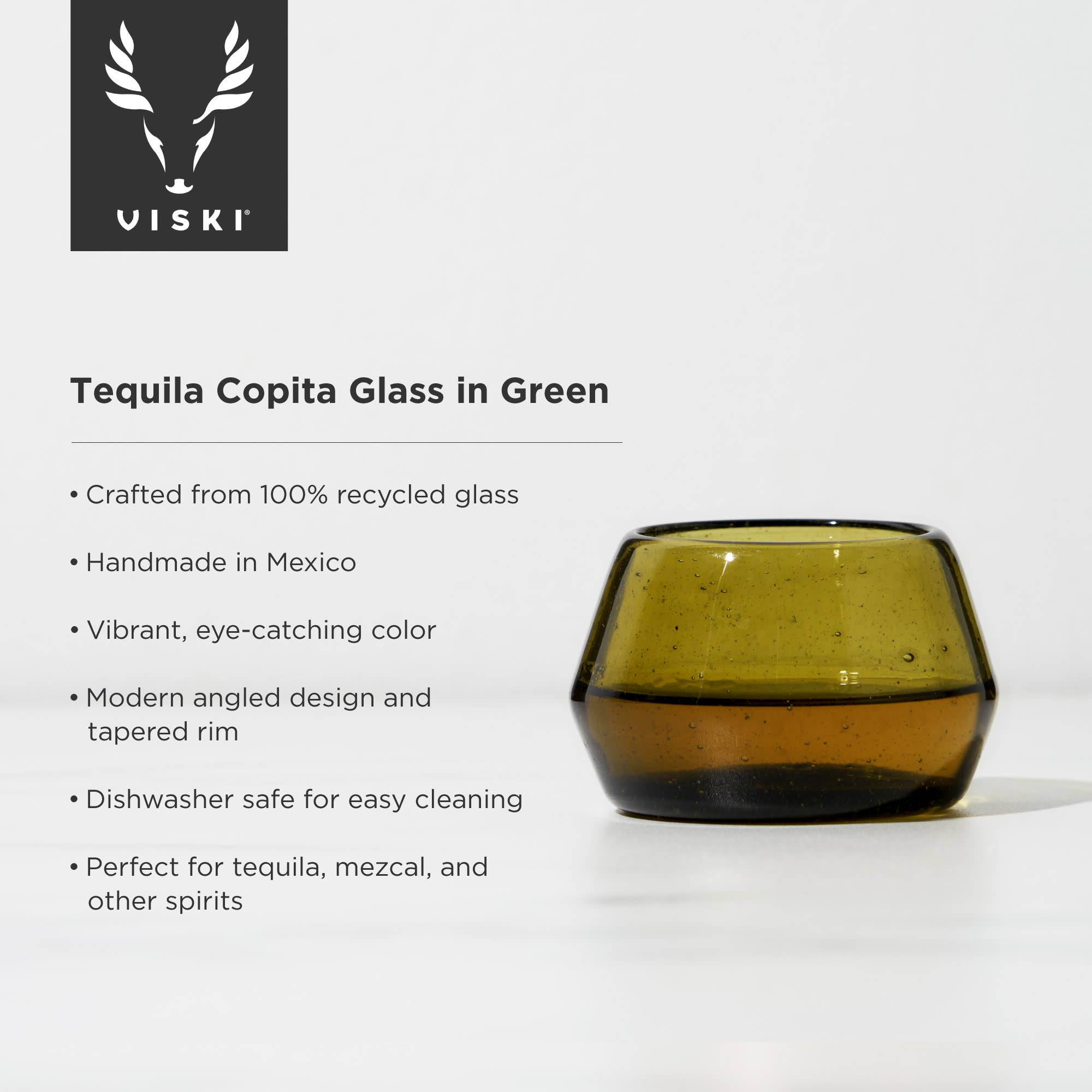 Viski - Vente Verres à cocktail/alcool - Copita de Tequila Verte en Verre Recyclé Fait Main5