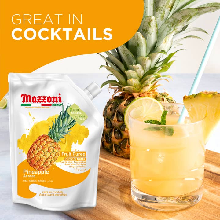 Wholesale Italian Food - Wholesale Fruit Juice - Mazzoni, Pineapple Puree, 100% Pure Pineapple Mix, No Sugar Added, 2.2 lb