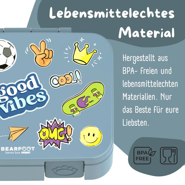 BEARFOOT – Großhandel Lunchbox/-tasche – Kinder – Brotdose mit Fächern, leicht & auslaufsicher - Sticker blau11