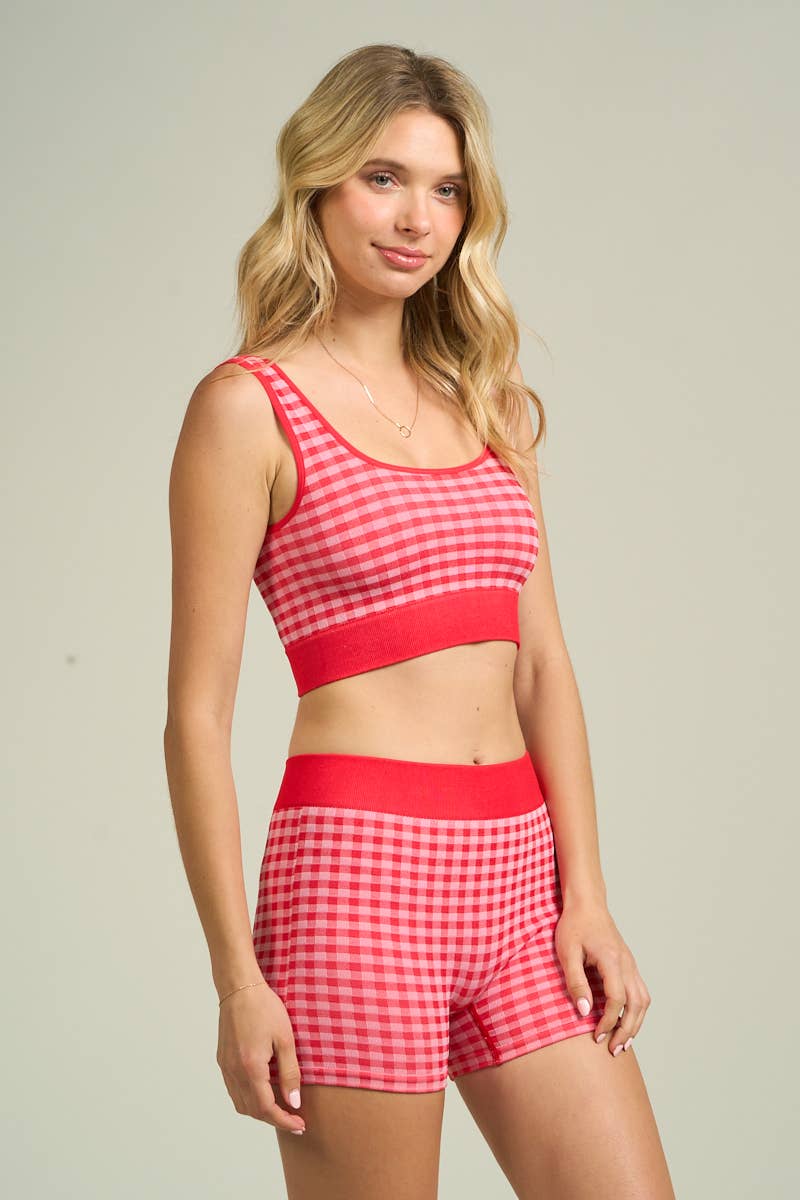 ANWND - Wholesale Lounge Set - Women's - 54984SET - GINGHAM TANK TOP & SHORTS SET2