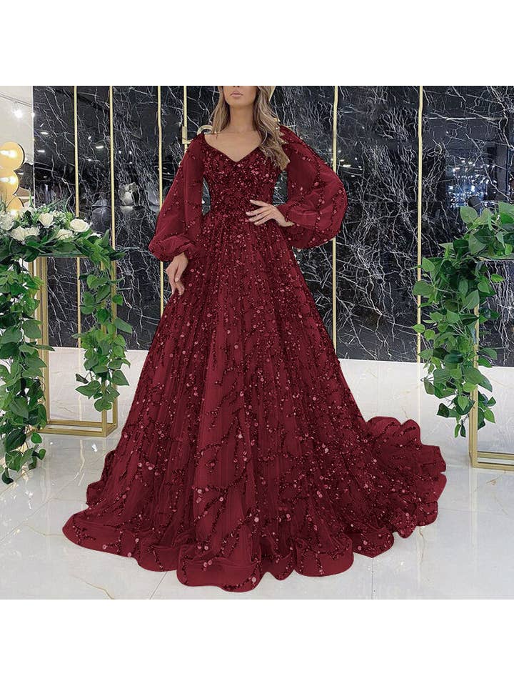 pinkblu02 - Wholesale Formele jurk - Dames - Kralen Avondjurk Met Pofmouwen Maxi Jurken11