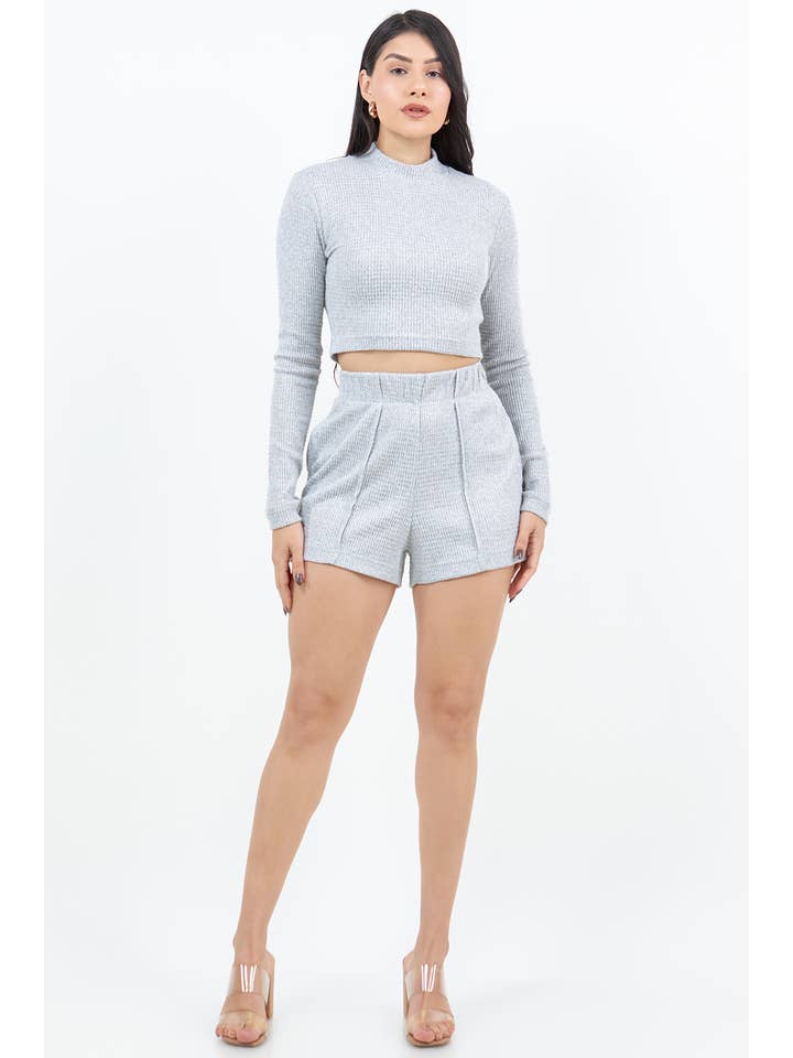 Veracci - Wholesale Lounge Set - Women's - Brushed Waffle Knit Long Sleeve Short Set2