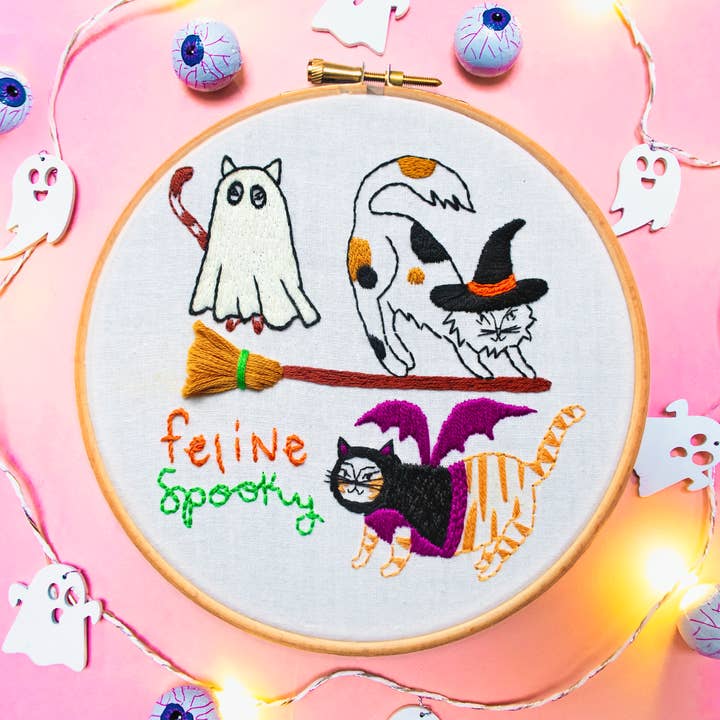 Halloween Cats Embroidery Kit for wholesale by Pixels & Purls