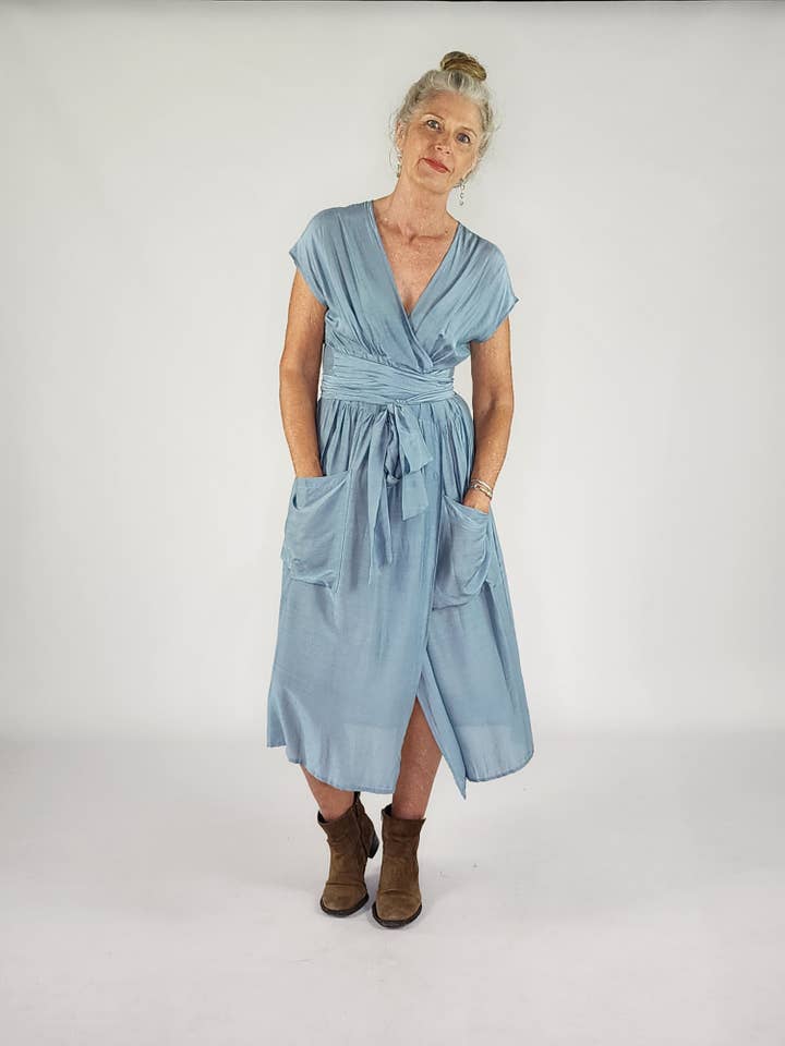 Brigette Dress Dove Blue for wholesale by TABOO FASHION