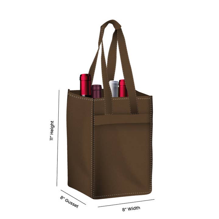 Non Woven Totes - Wholesale Wine Tote - Reusable 4-Bottle Wine Tote Bag-8x11x8 with Bottom Gusset | Custom Printed Wine Totes18