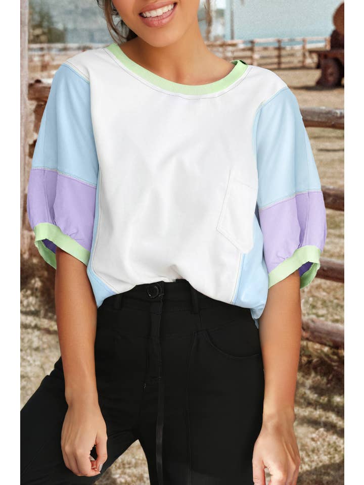 fashionworks - Wholesale T-Shirt - Women's - Fashion-W Colorblock Patchwork Half Sleeve Oversized T Shirt